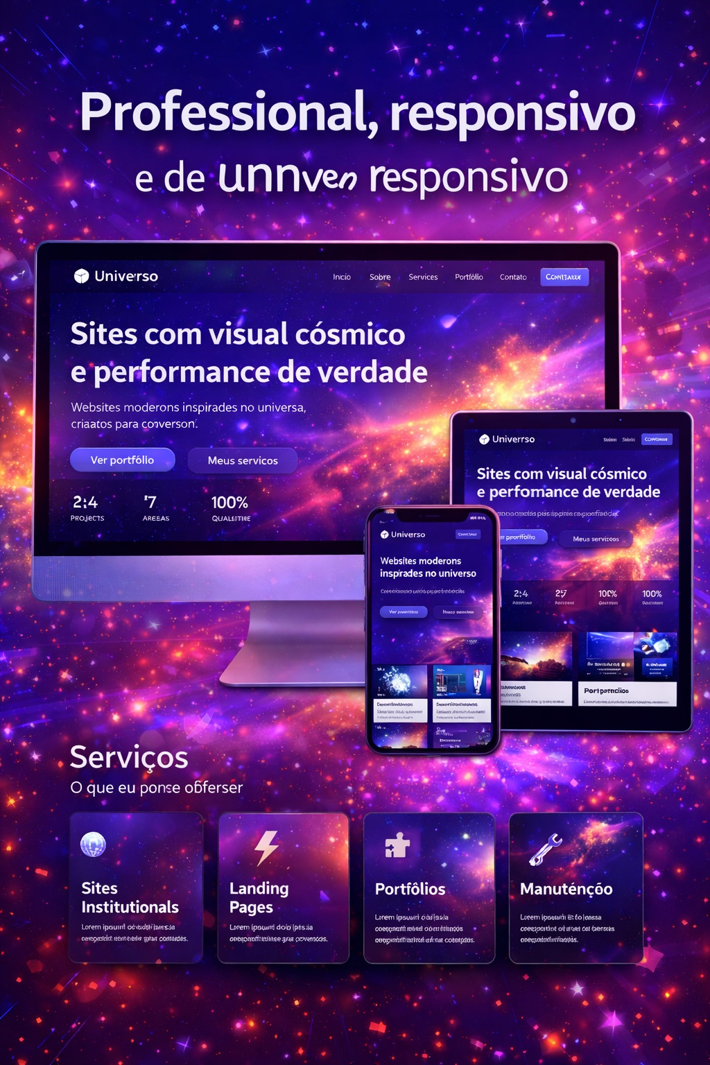 Prévia de layout cósmico para sites